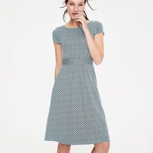 Boden Amelia Jersey Dress Blue Geometric Print Pockets Size 4 Long